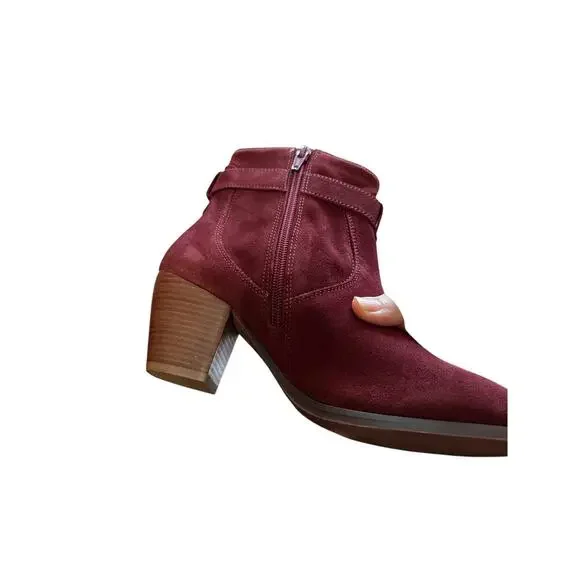 NWT Diba Shoes Bootie Burgundy Suede Brown Buckle Leather Women Sleek Block Heel - Picture 8 of 8